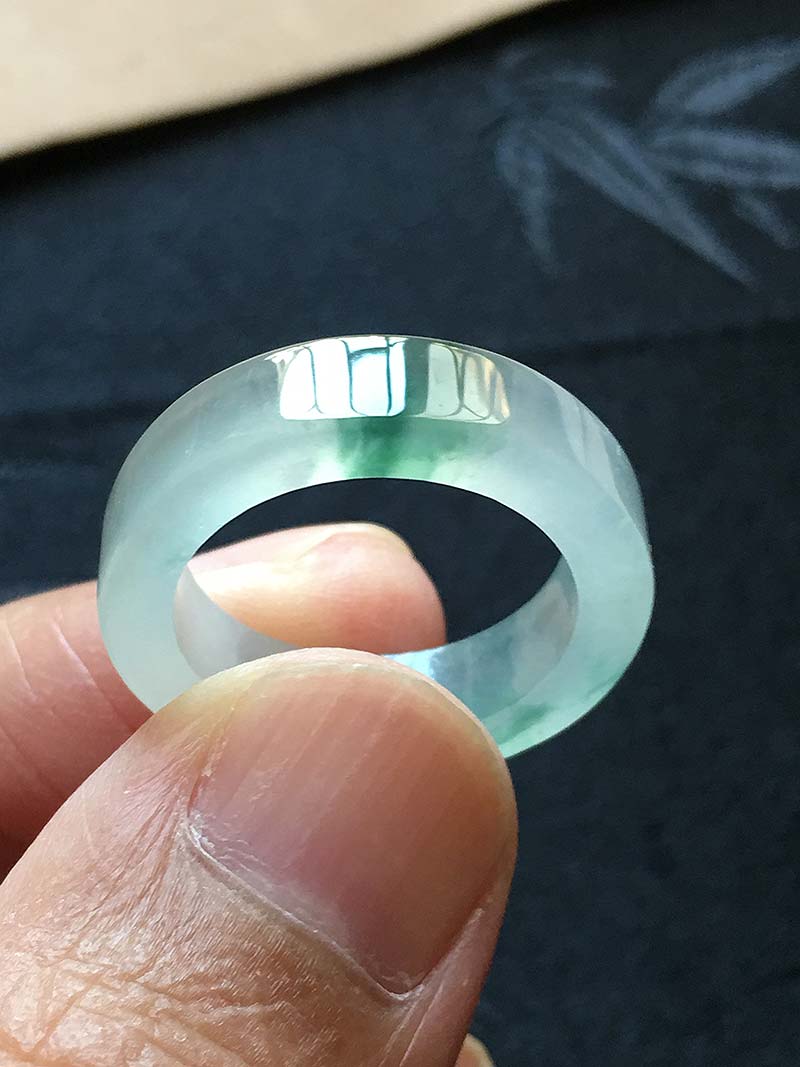 缅甸翡翠冰种飘兰花指环戒指宽版戒18mma货老种冰花杰17号圈戒