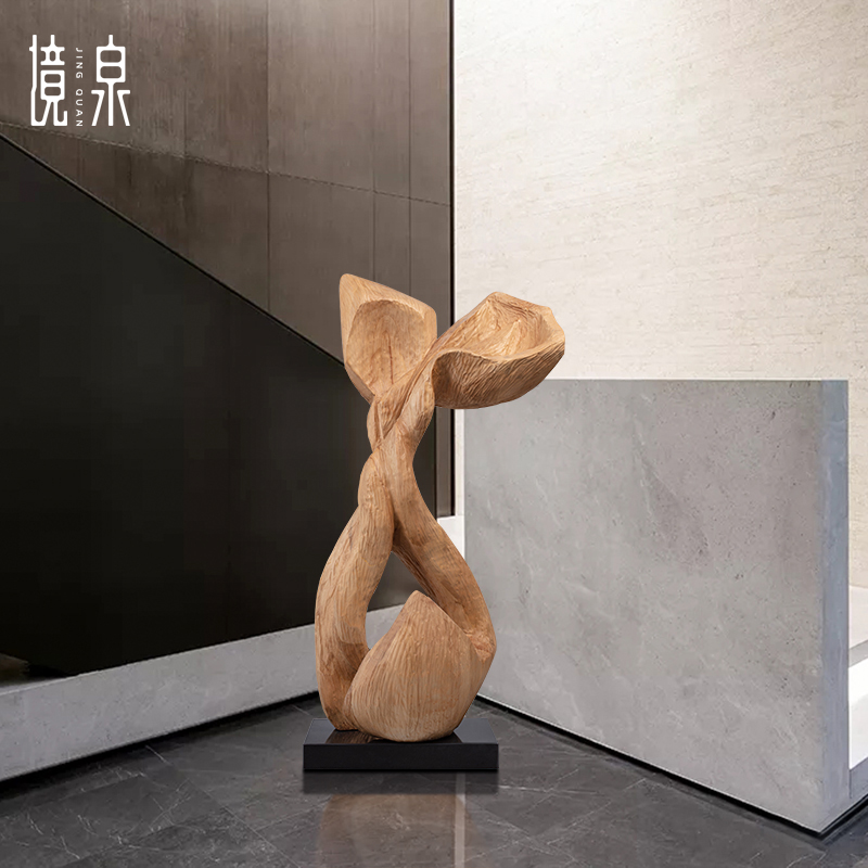 抽象木质雕塑艺术品现代木雕工艺酒店大堂售楼处大型玄关落地摆件