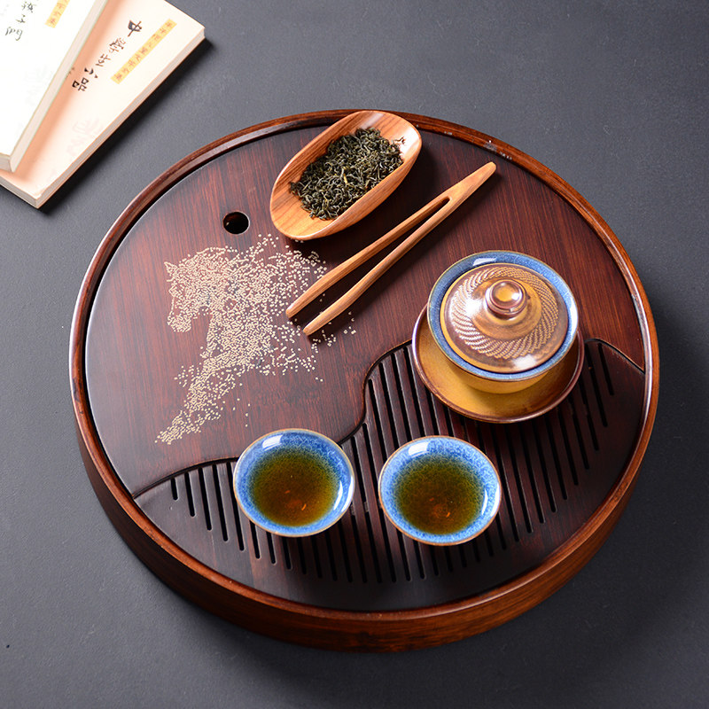 茶盘家用竹制一人用小型茶台托盘排水沥储水式干泡盘茶具圆形茶海