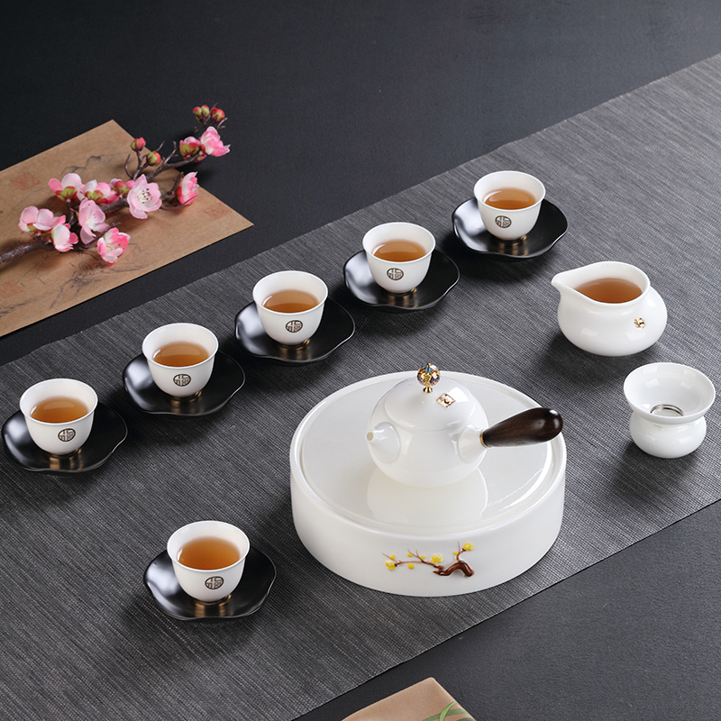 羊脂玉白瓷茶具套装简约家用景德镇整套茶杯侧把陶瓷茶壶盖碗|msdalam kategori pinggan mangkuk, set teh, Kung Fu teh - dari Buy2taobao.com untuk memberikan perkhidmatan ejen Taobao profesional membeli