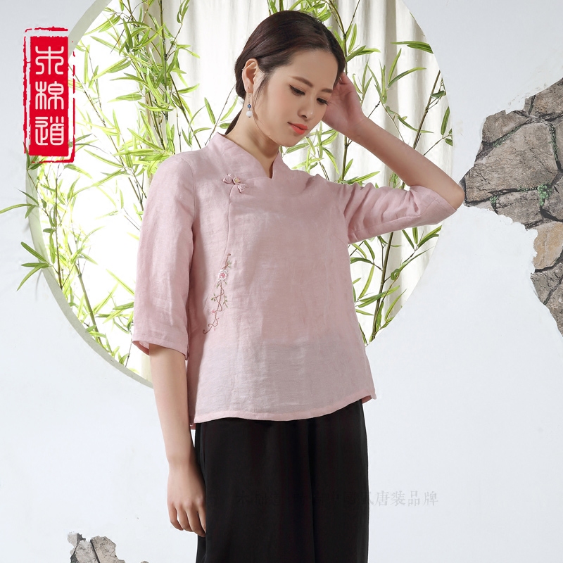 木棉道2018【新品】春夏小V領繡花短袖休閑上衣中國風女裝18529在類目 女裝/女士精品, 唐裝/民族服裝/舞臺服裝, 唐裝/中式服裝, 上衣中 - 來自Buy2taobao.com提供專業的淘寶代購服務