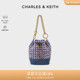 CHARLES&KEITH春夏女包CK2-10781873-1时髦粗花呢链条水桶包女包