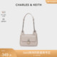 CHARLES&KEITH24春新品CK2-20671608复古锁扣绗缝手提单肩腋下包