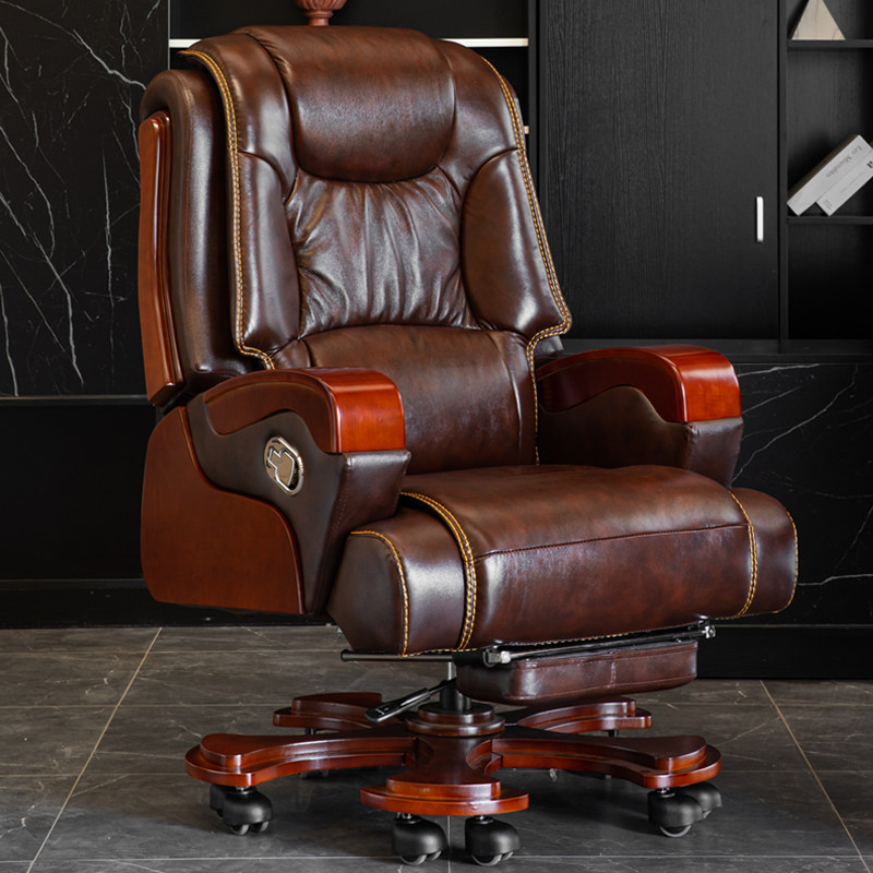 豪华总裁老板椅子办公真皮商务可躺家用书房电脑椅大班椅电动搁脚