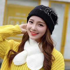 狐狸大毛球毛线帽女韩国代购冬季可爱减龄保暖针织帽潮猫咪帽子女