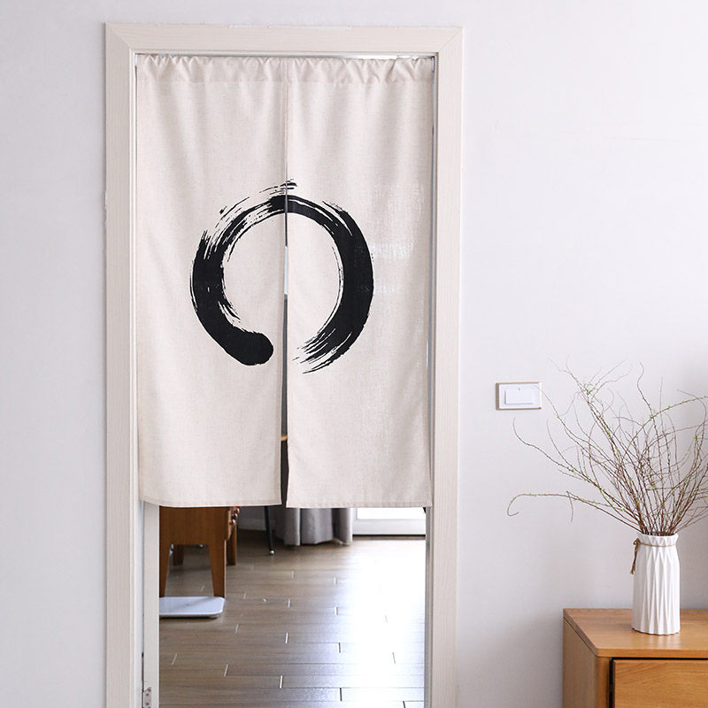 可定做新中式水墨亚麻布艺门帘家用隔断帘卧室房门家用免打孔帘子
