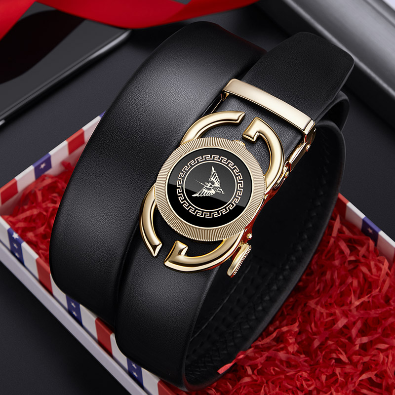 保罗皮带男士真皮高档年轻人青年自动扣韩版潮流腰带时尚名牌裤带