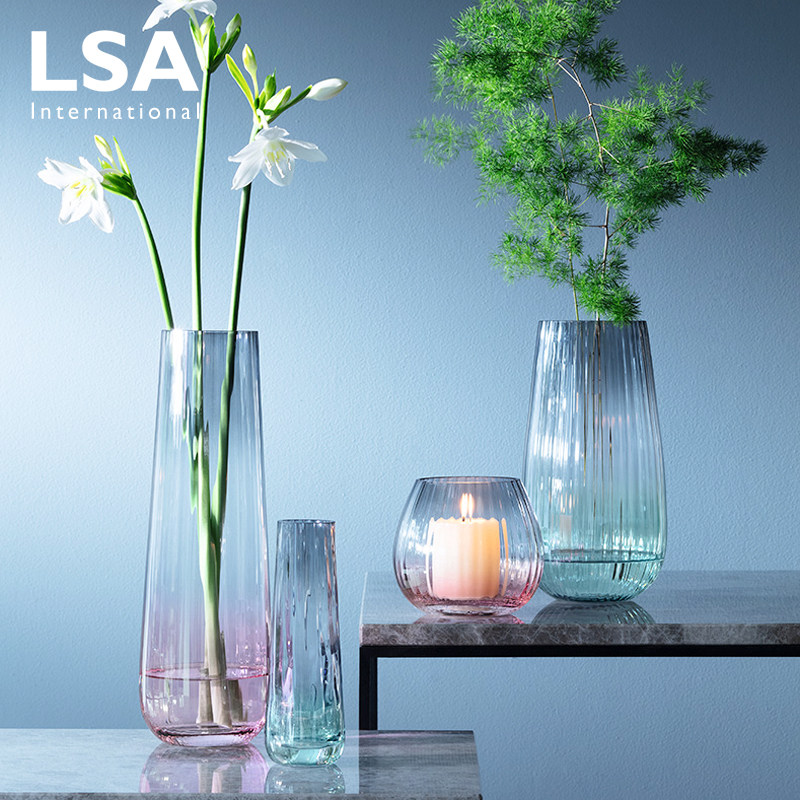 英国LSA 原装北欧风创意手工渐变色花瓶摆件客厅插花鲜花现代简约
