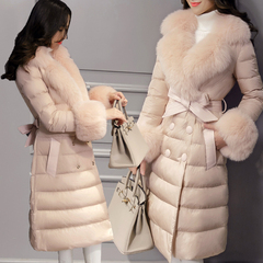 羽绒服女2016冬装新款韩版修身收腰加厚中长款大毛领翻领羽绒外套