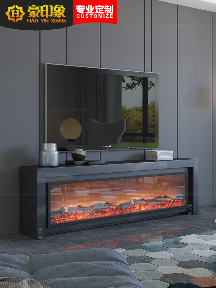 轻奢实木现代简约大理石白色电视柜电壁炉 客厅卧室取暖炉1.8/2.