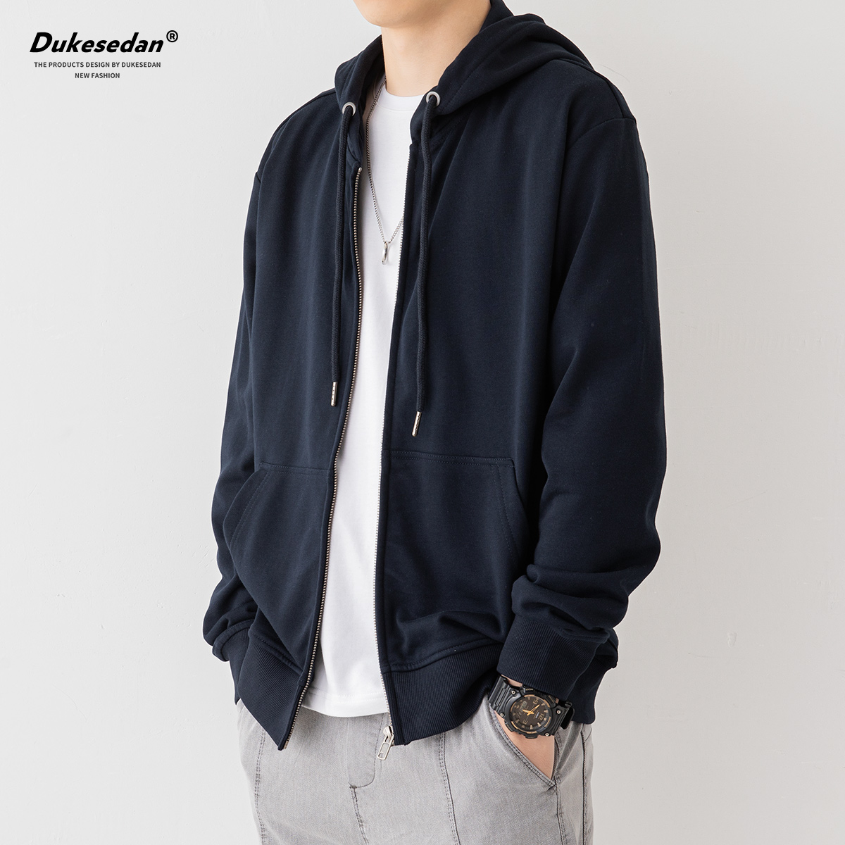 连帽卫衣男士春季休闲宽松潮牌开衫男生上衣春秋款拉链卫衣外套男