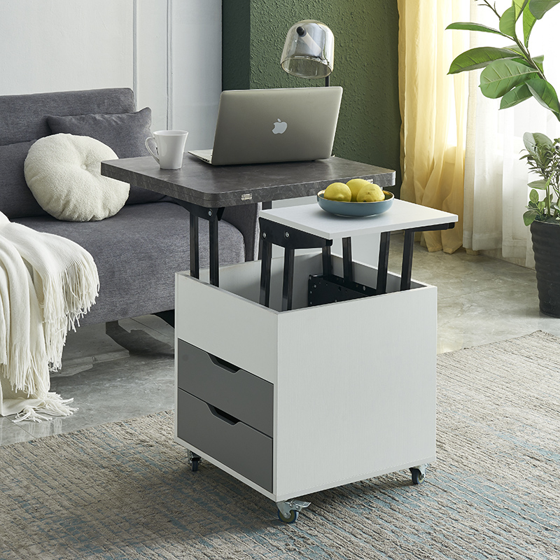 布雅迪可移动茶几升降折叠实木边几餐桌北欧带滑轮小户型客厅0.6m