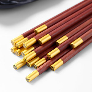 红檀木筷子家用高档实木筷10双套装2023家庭新款无漆无蜡日式木质
