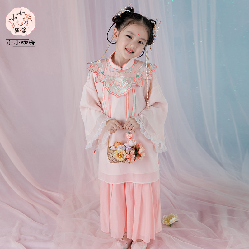 汉服女童春秋宝宝刺绣云肩明制套装小女孩超仙中国风古装改良唐装