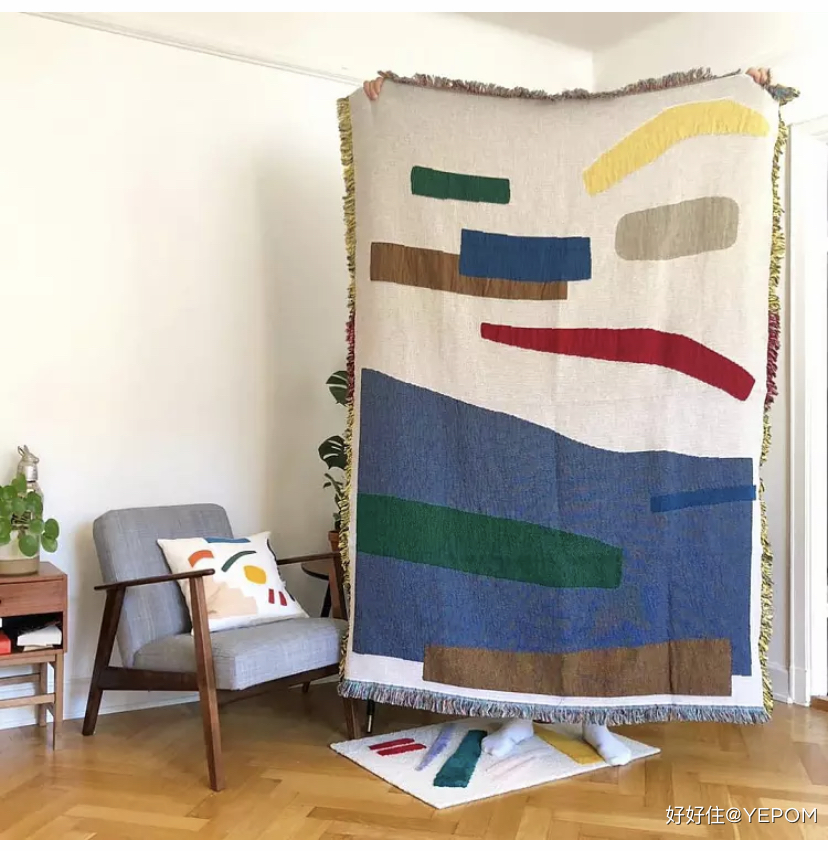 原创设计北欧ins风文艺休闲挂毯艺术抽象音符创意个性沙发毯盖毯