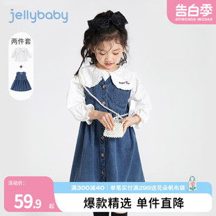 女童连衣裙春装小女孩衬衫童装儿童2024新款衣服生日牛仔裙子童装