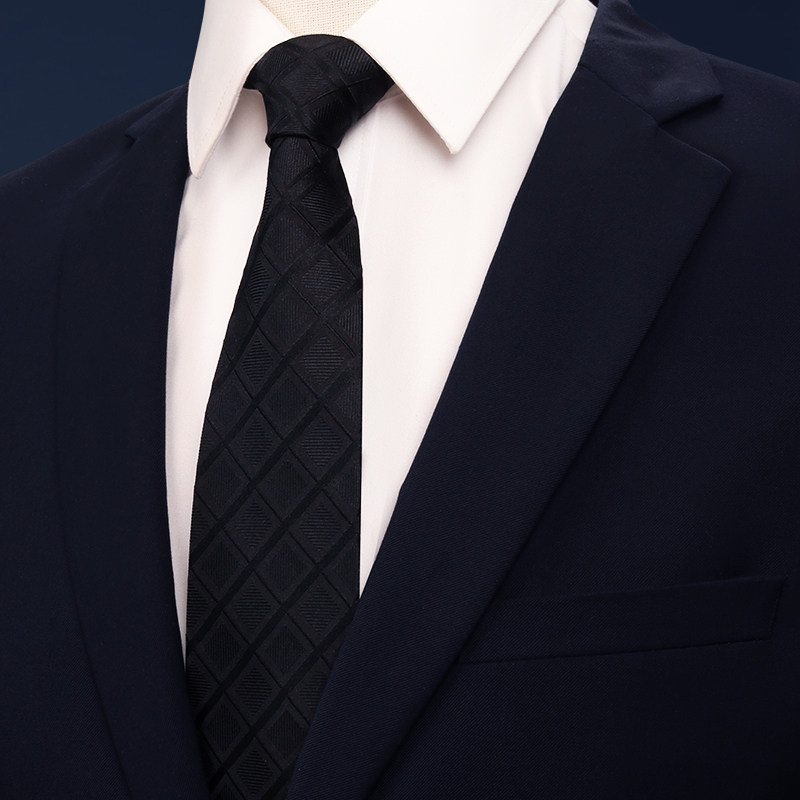 男士桑蚕丝真丝领带商务正装黑色大格新郎结婚8.5cm真丝领带