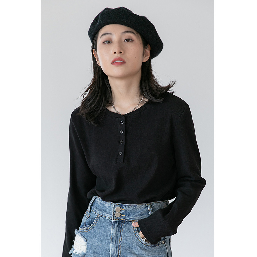 黑色长袖t恤内搭女2021年秋冬新款宽松百搭学生v领上衣加厚打底衫