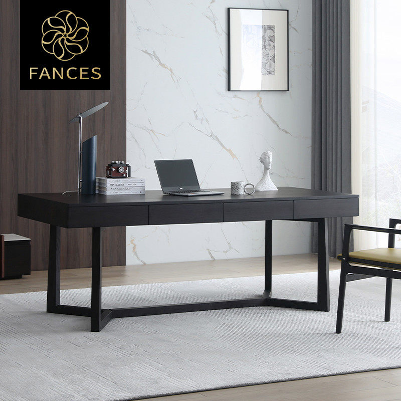 意式极简书桌现代简约设计师款实木书房写字台书桌椅组合大书桌