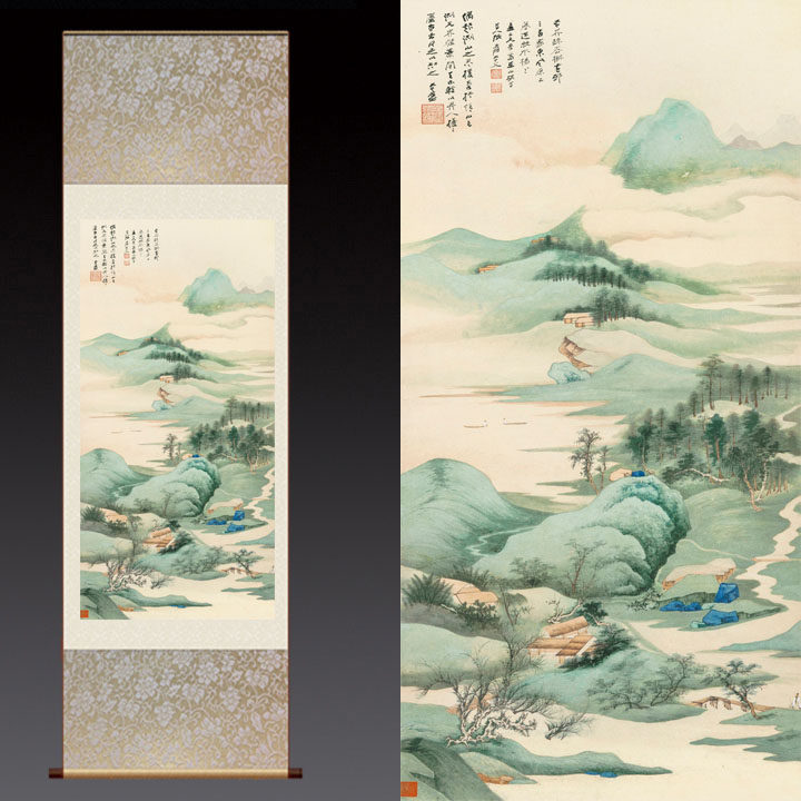 张大千山水画仙境山水卷轴挂饰品教室挂画玄关装饰挂轴送客户
