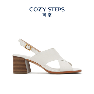 COZY STEPS可至夏季商务休闲高跟鞋圆头粗跟一字带女式凉鞋6034