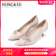Hongkee/红科高跟鞋尖头浅口单鞋女2024新款新中式女鞋HA84S133