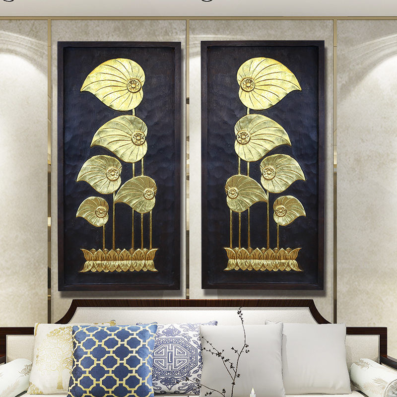 泰国工艺品实木雕花板木雕长方形挂件客厅装饰品热带植物壁饰壁挂