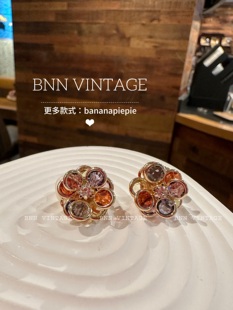 BNN Vintage复古中古法式小众琉璃花朵王鸥奚梦瑶 女耳环耳钉耳夹