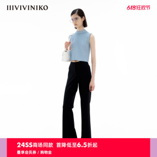 IIIVIVINIKO2024春季新款“摩尔蛋白纤维纱”半高领短针织背心女