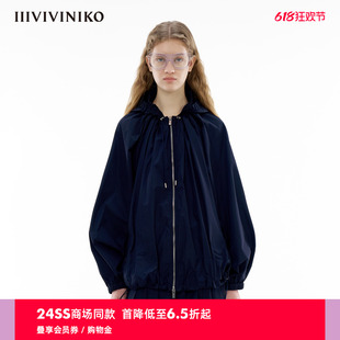 IIIVIVINIKO2024春季新款“塔夫绸面料”宽松插肩袖连帽外套女