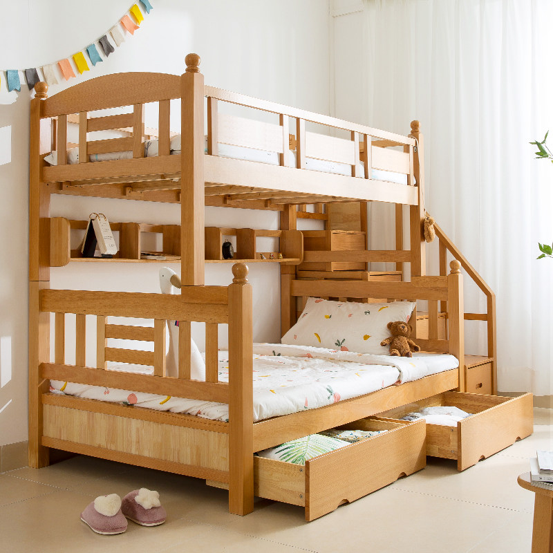 实木上下铺双层床榉木高低床子母床儿童成人两层带护栏可拆梯柜床