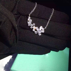 时尚韩版纯银水晶小花项链精美花朵锁骨链气质小清新女式短款饰品