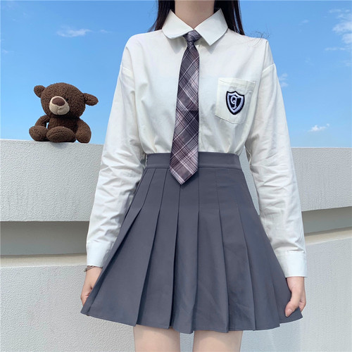 价日系学院风衬衫女jk长袖衬衣 百褶裙半身裙套装_佐伊服饰zyfp1719