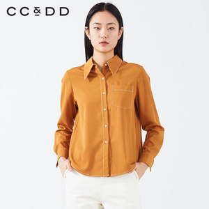 CCDD2019春装新品专柜正品时尚韩版修身v领长袖衬衫女纯色上衣