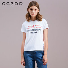 CCDD2020春装新品百搭修身字母短袖T恤女休闲白色打底上衣