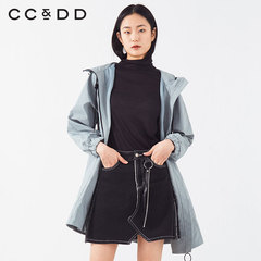 CCDD2019春装新品专柜正品时尚宽松薄款深色长袖连帽长款风衣