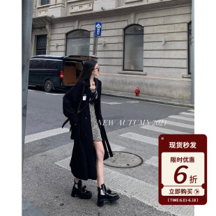 酒一自制 | 黑色风衣外套女2024新款春秋长款小个子气质高级大衣