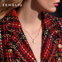 ZEGL字母M方形潮牌项链女ins嘻哈网红个性小方牌锁骨毛衣链配饰品