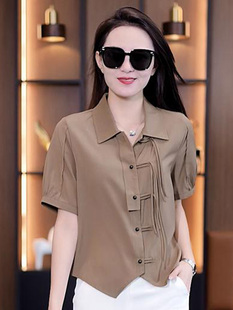 中国风短袖衬衫女2024年夏季新款宽松百搭气质遮肚子盘扣上衣小衫