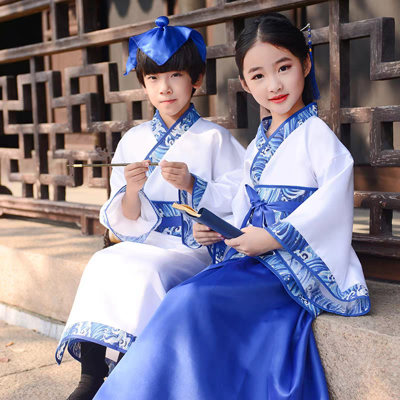 汉服男童中国风古装书童服装三字经弟子规国学服儿童演出服小学生
