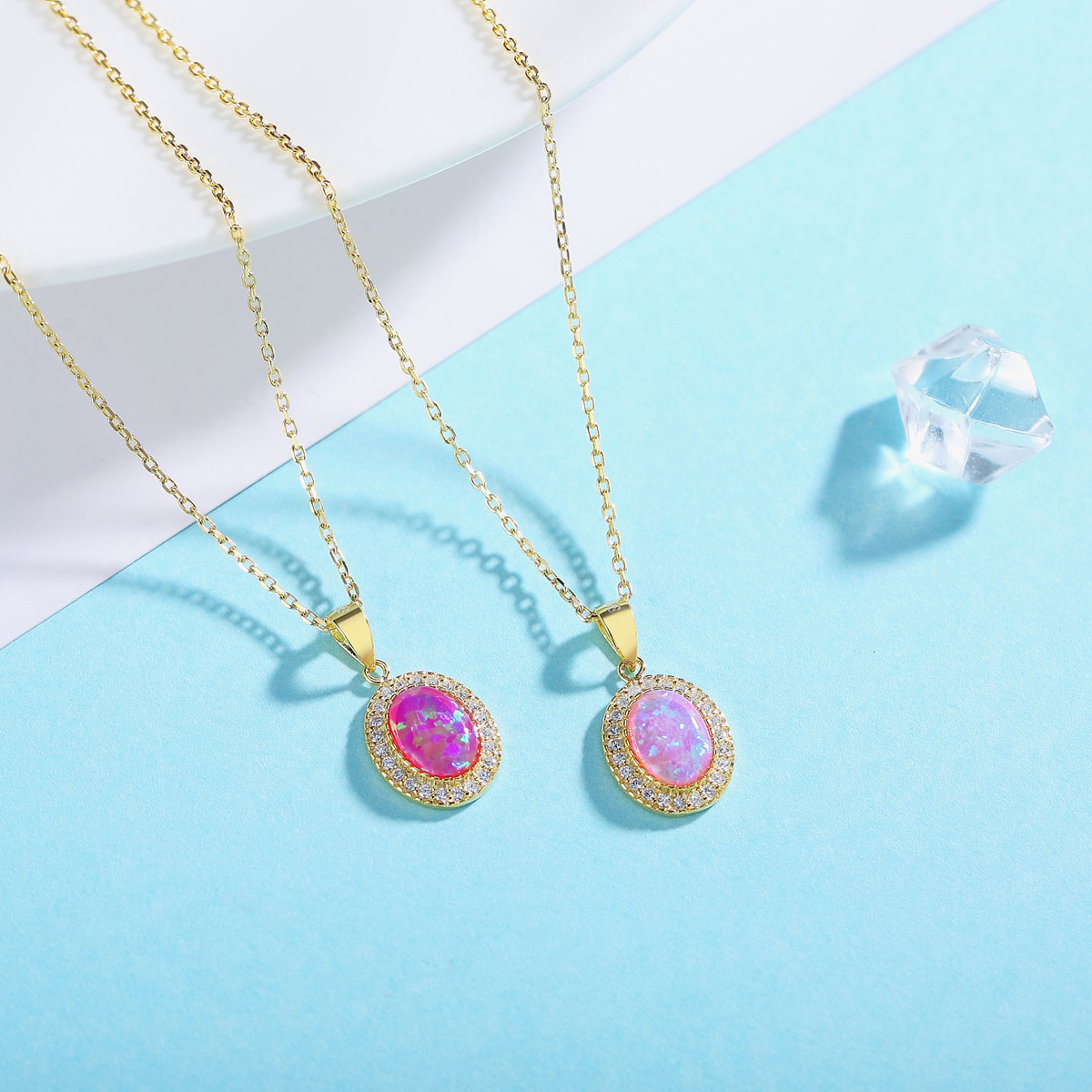 蔚蓝深海 有鱼欧泊 s925纯银蓝澳宝项链opal欧珀蛋白石男女款