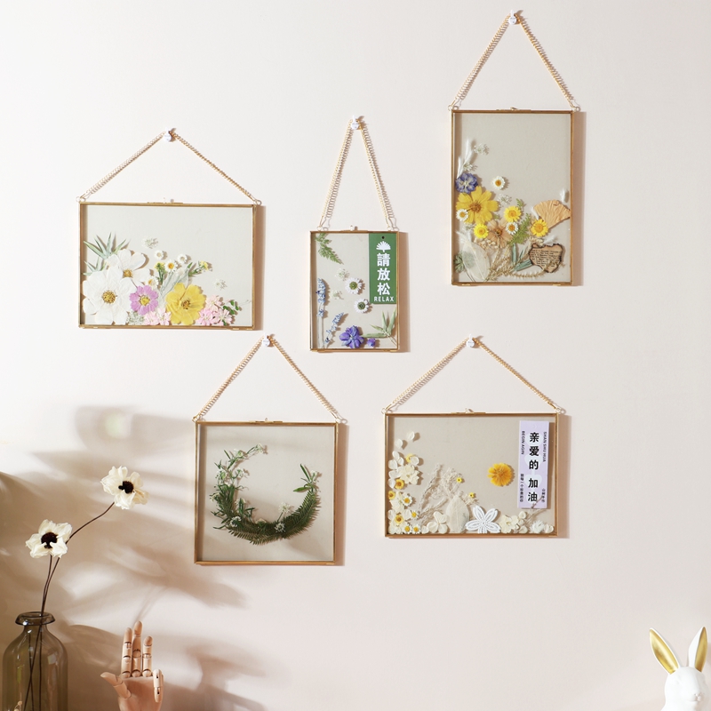 挂墙装饰干花玻璃金属押花压花创意复古植物标本相框礼物可订制