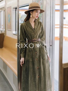 RIXO EXIT法式灯芯绒风衣外套女赫本风衬衫裙中长款收腰显瘦大衣