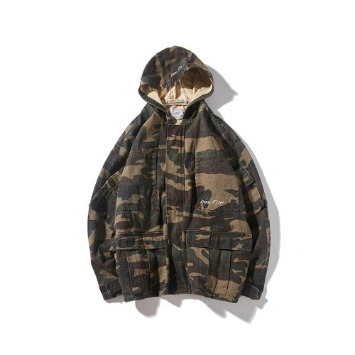 逐远工作室 dope fish秋迷彩工装外套马切达多口袋贴布连帽夹克男_5折