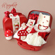 婴儿礼盒红色蘑菇小姑娘女宝宝秋冬款裙子新生周岁生日送礼物喜庆