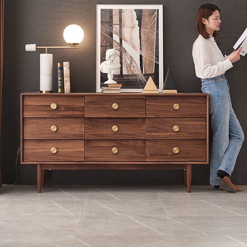 北欧日式黑胡桃实木榫卯九斗柜抽屉储物柜置物柜收纳边柜卧室家具