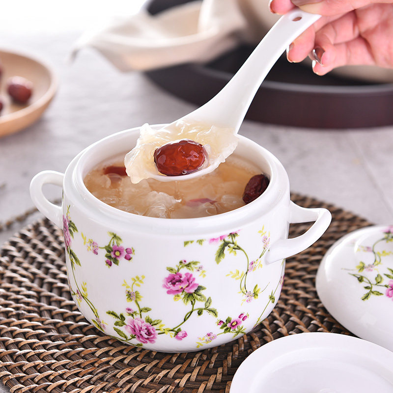 燕窝炖盅骨瓷陶瓷蒸汤盅煲汤炖锅隔水内胆双耳大小号单人带盖炖罐-券