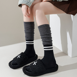 日系jk学院风袜子女长筒袜二杠撞色条纹及膝小腿袜配长靴子堆堆袜