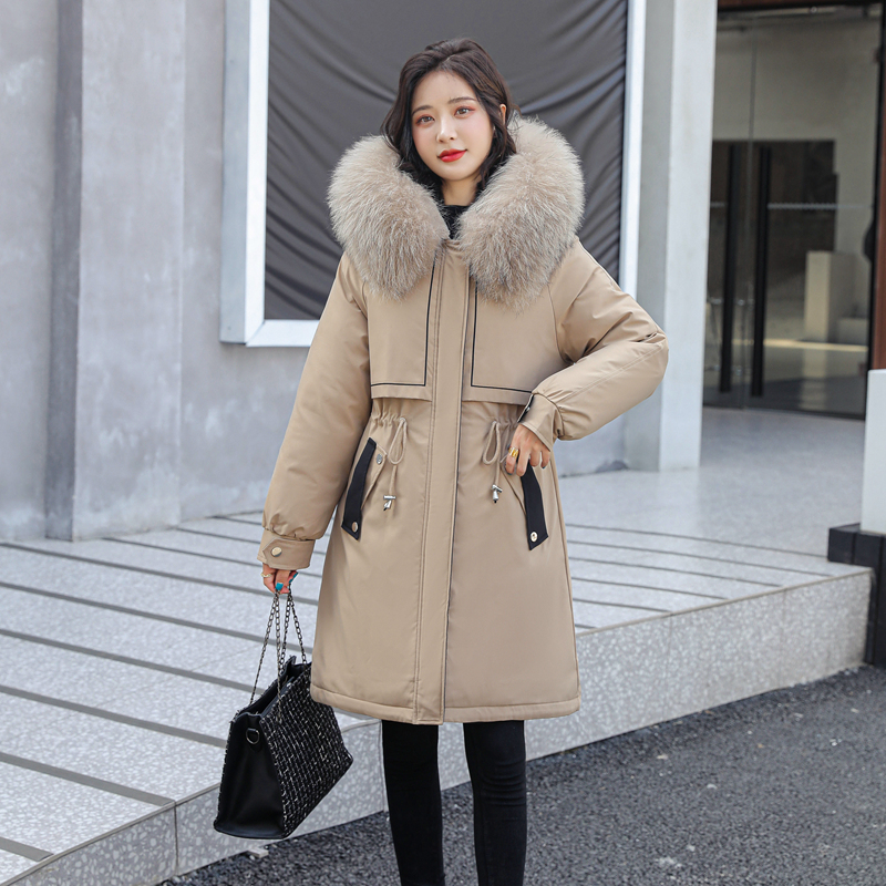 加绒加厚派克服女中长款大衣冬装棉服2021年冬季羽绒棉衣外套,商品