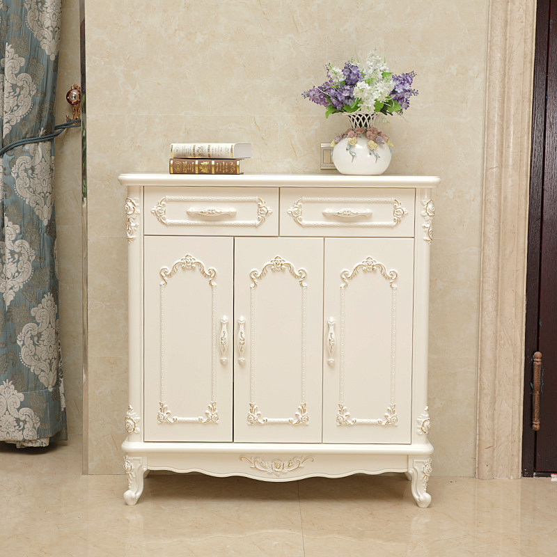 欧式家用门口鞋柜奢华门厅柜简欧简易白色收纳鞋架玄关柜多层实木